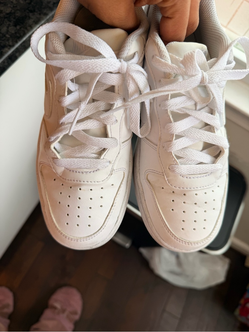 Nike  Plain White Lace-Up Sneakers 4 1/2